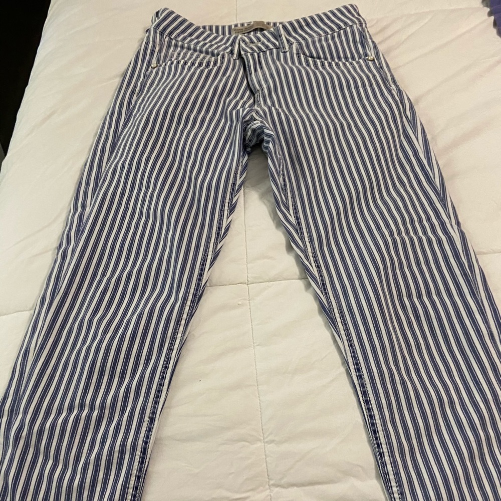 Striped denim pants
